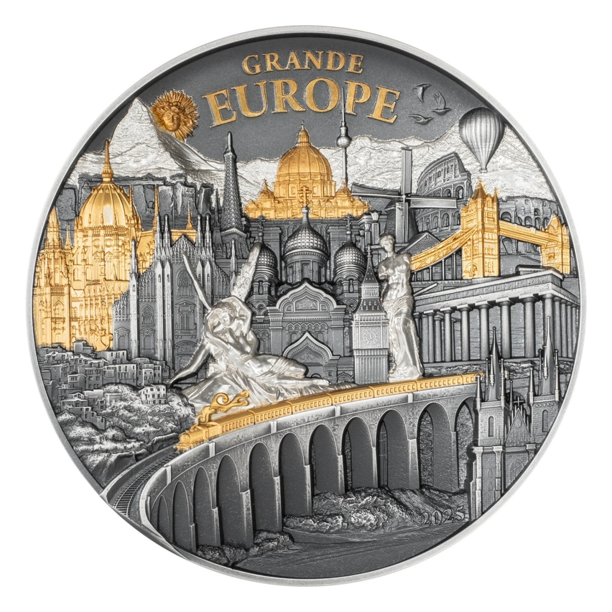Hidden Treasure - Grande Europe 2025 $20 High Relief Gold-plated 3oz Silver Antique Coin