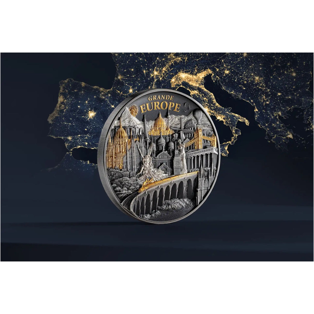 Hidden Treasure - Grande Europe 2025 $20 High Relief Gold-plated 3oz Silver Antique Coin