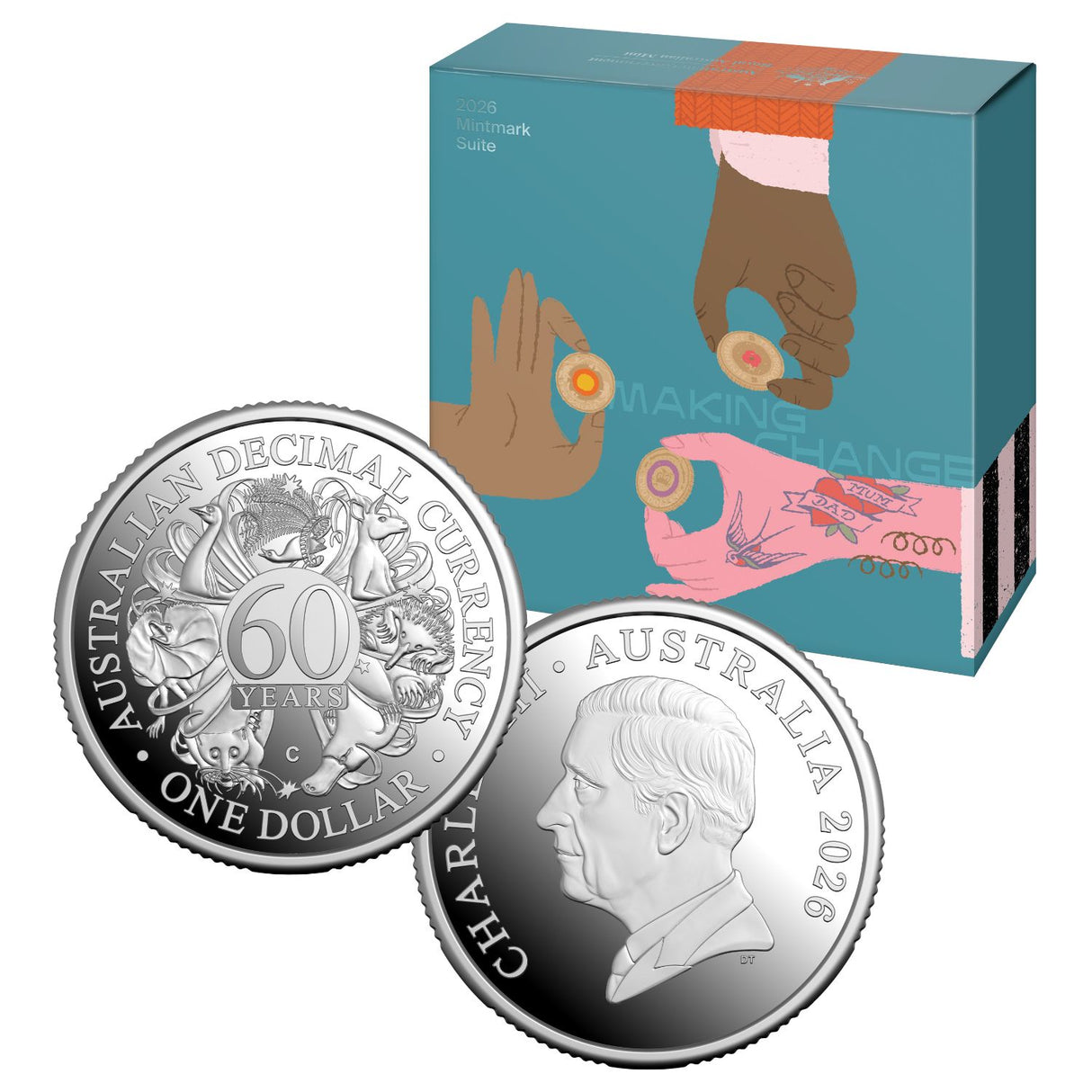 Australia 60th Anniversary of Decimal Currency 2026 $1 C Mintmark Silver Proof Coin