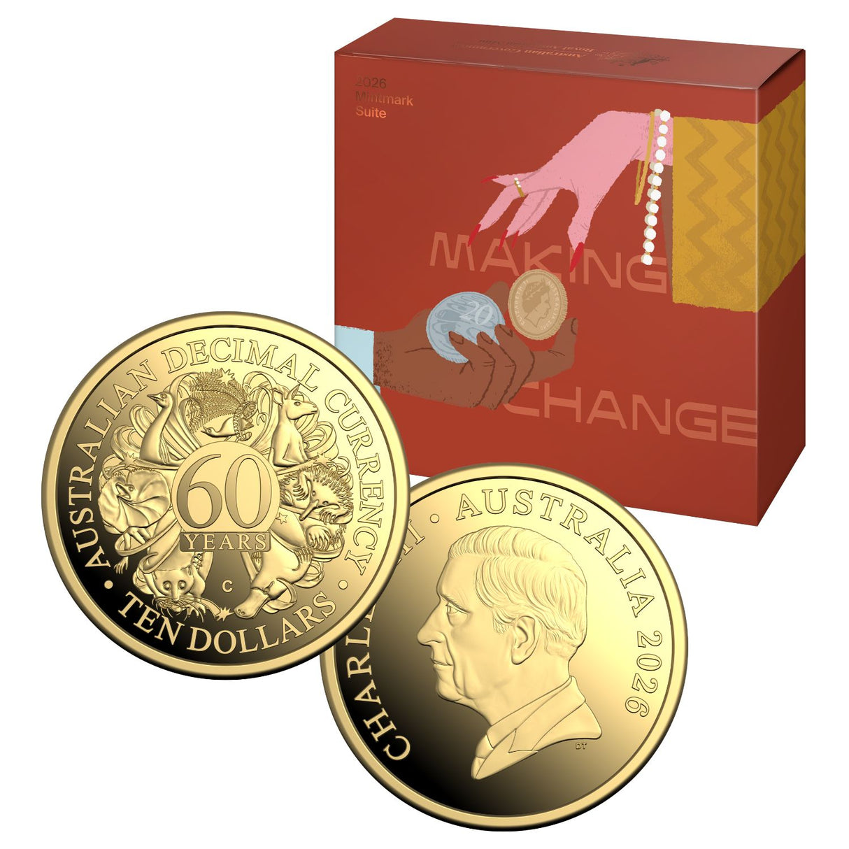 Australia 60th Anniversary of Decimal Currency 2026 $10 C Mintmark Gold Proof Coin