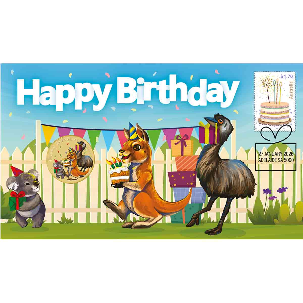 Australia Happy Birthday 2026 $1 Stamp & Coin Cover