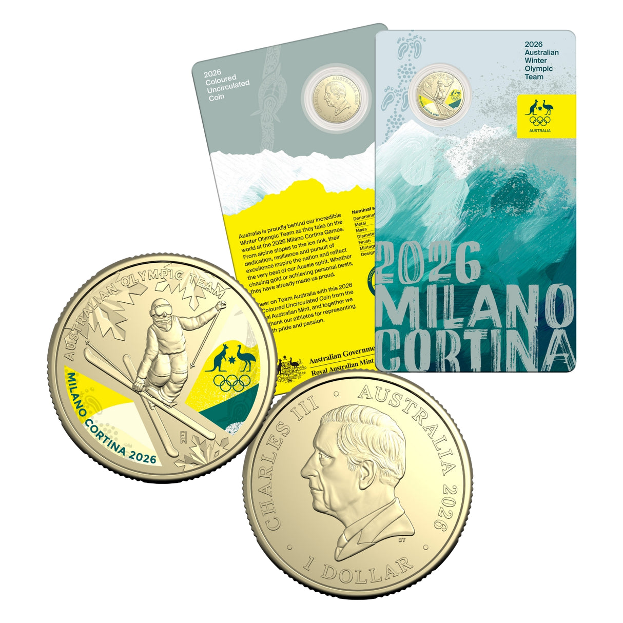 Australia Winter Olympics 2026 $1 Colour Aluminium-Bronze Uncirculated Coin