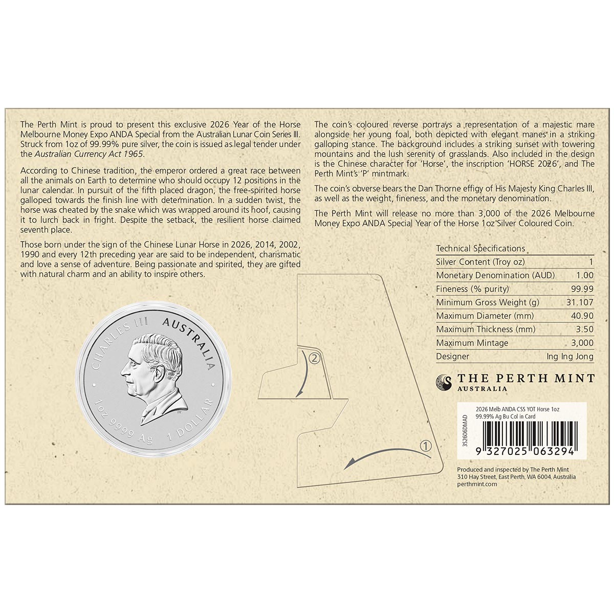 Australia ANDA Melbourne Money Expo 2026 $1 Year of the Horse Colour 1oz Silver Uncirculated Coin