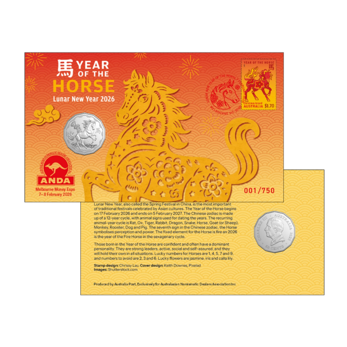 Australia ANDA Melbourne Money Expo 2026 50c Year of the Horse Stamp & Coin Cover