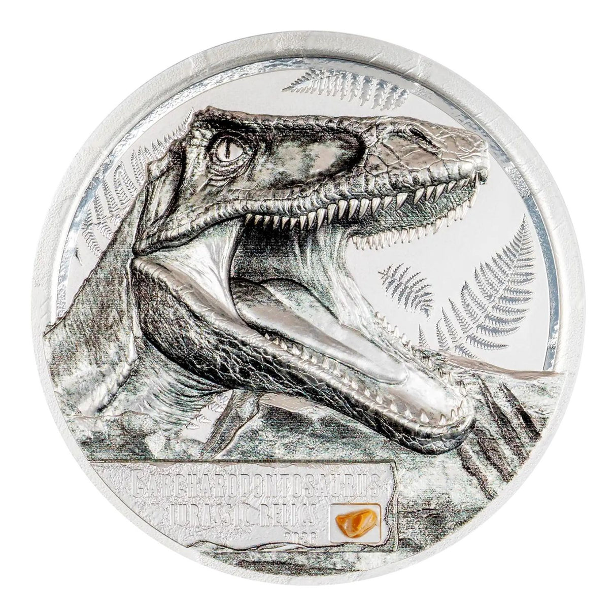 Jurassic Relics Carcharodontosaurus 2026 $5 1oz Silver Coin