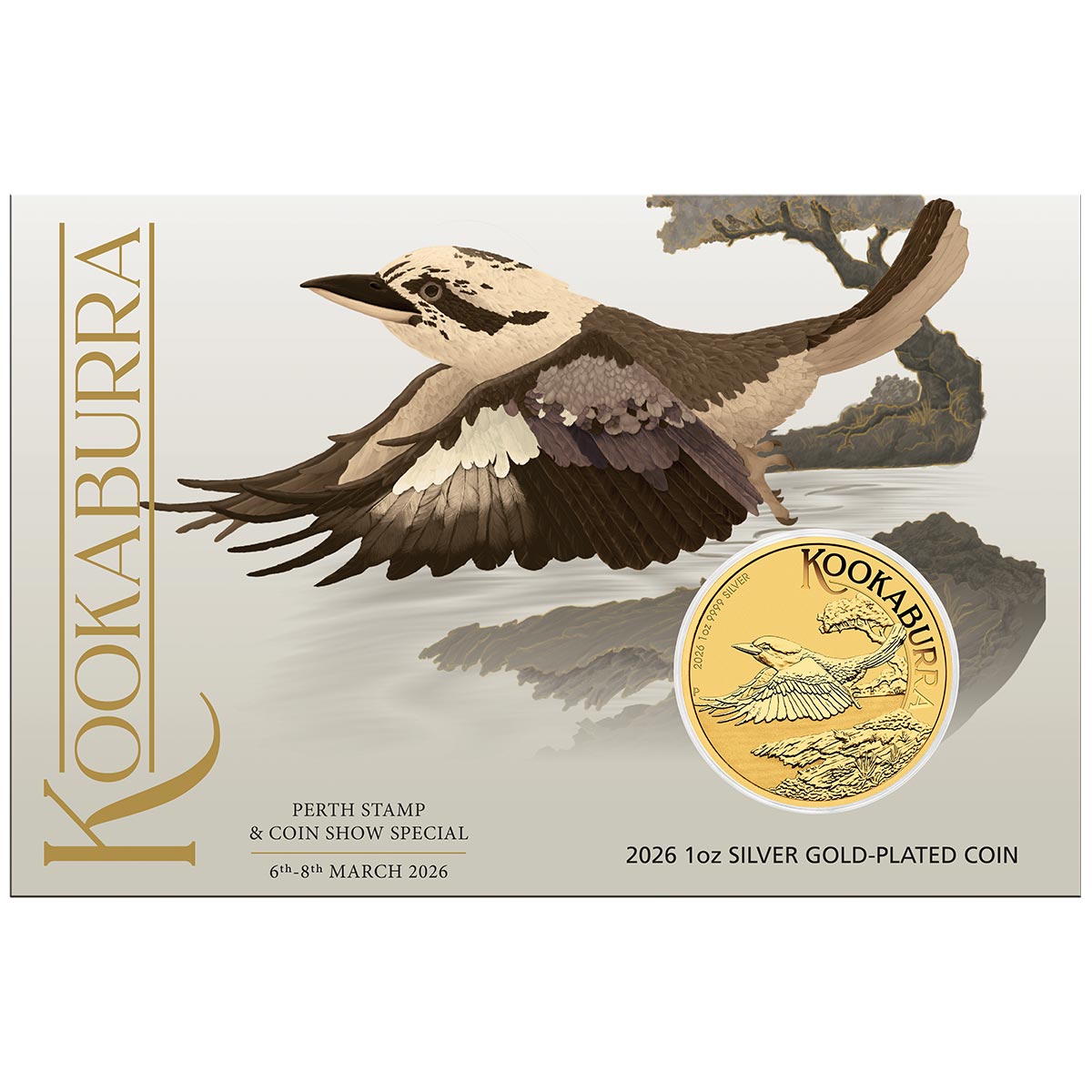Australia Perth Stamp & Coin Show 2026 $1 Kookaburra Gold-plated 1oz Silver Uncirculated Coin