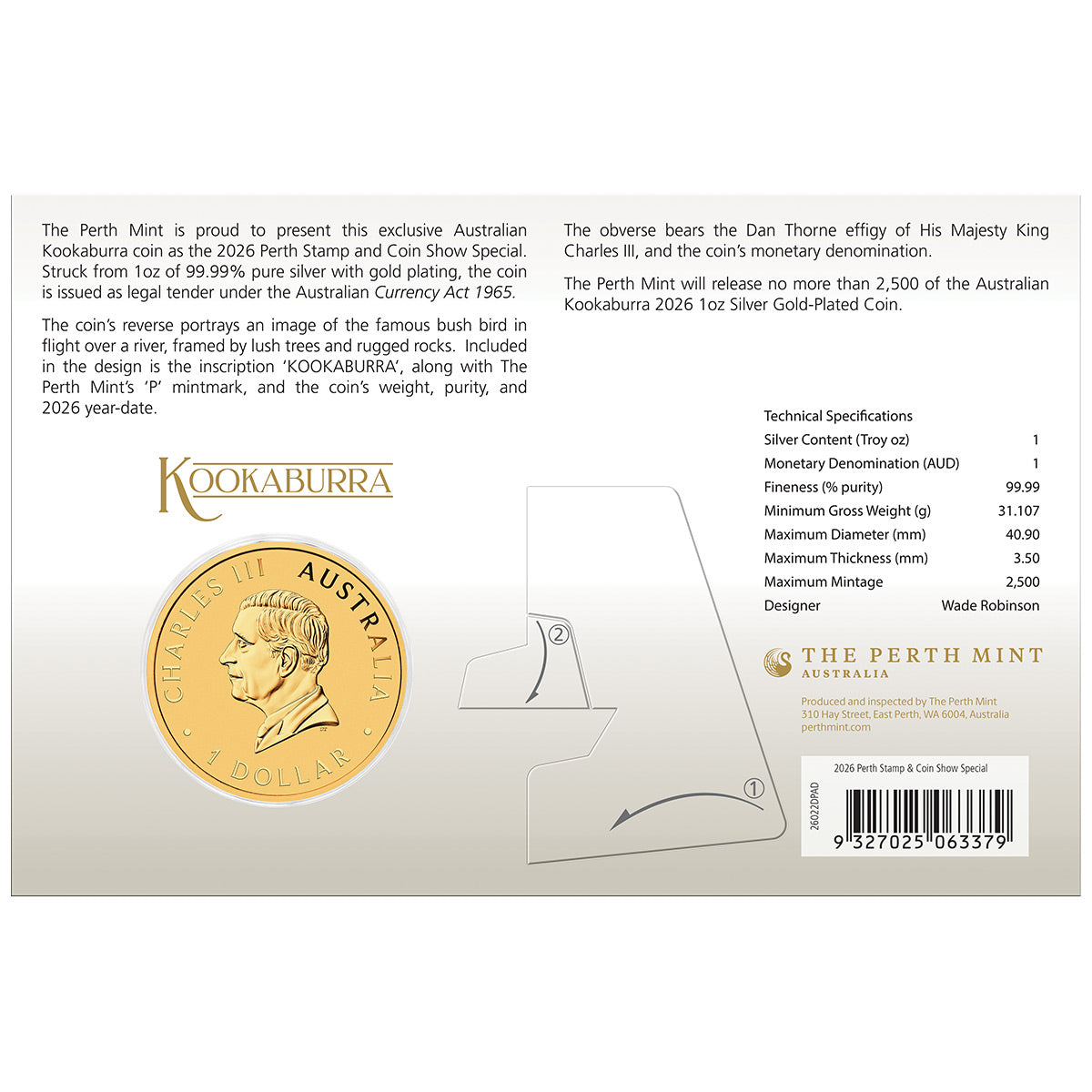 Australia Perth Stamp & Coin Show 2026 $1 Kookaburra Gold-plated 1oz Silver Uncirculated Coin