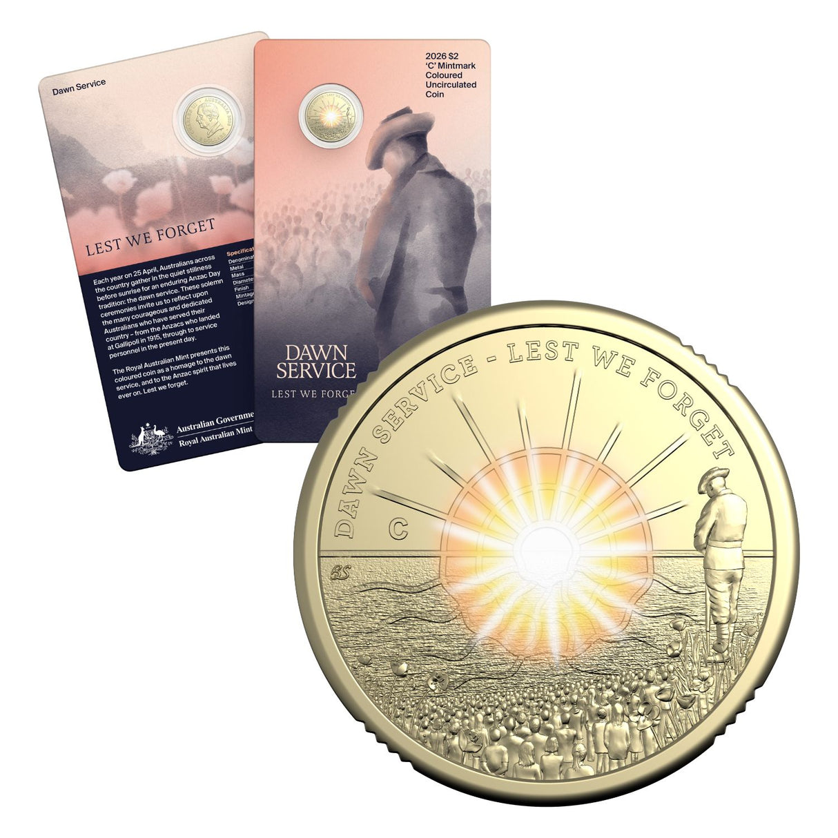 Australia Dawn Service 2026 $2 C Mintmark Colour Aluminium-Bronze Uncirculated Coin