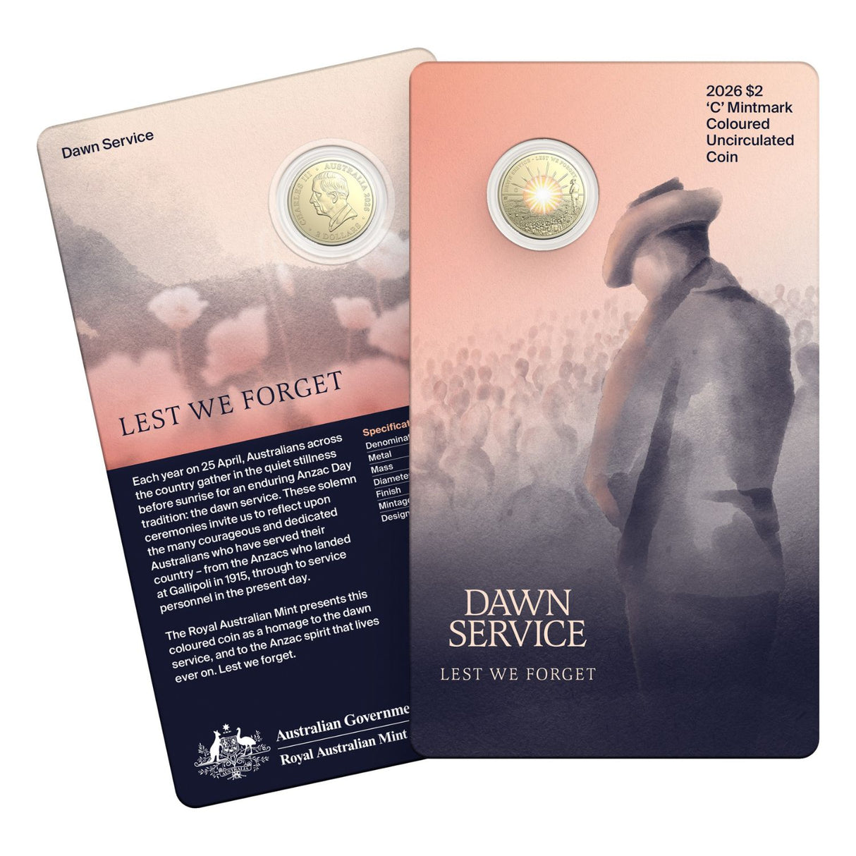 Australia Dawn Service 2026 $2 C Mintmark Colour Aluminium-Bronze Uncirculated Coin