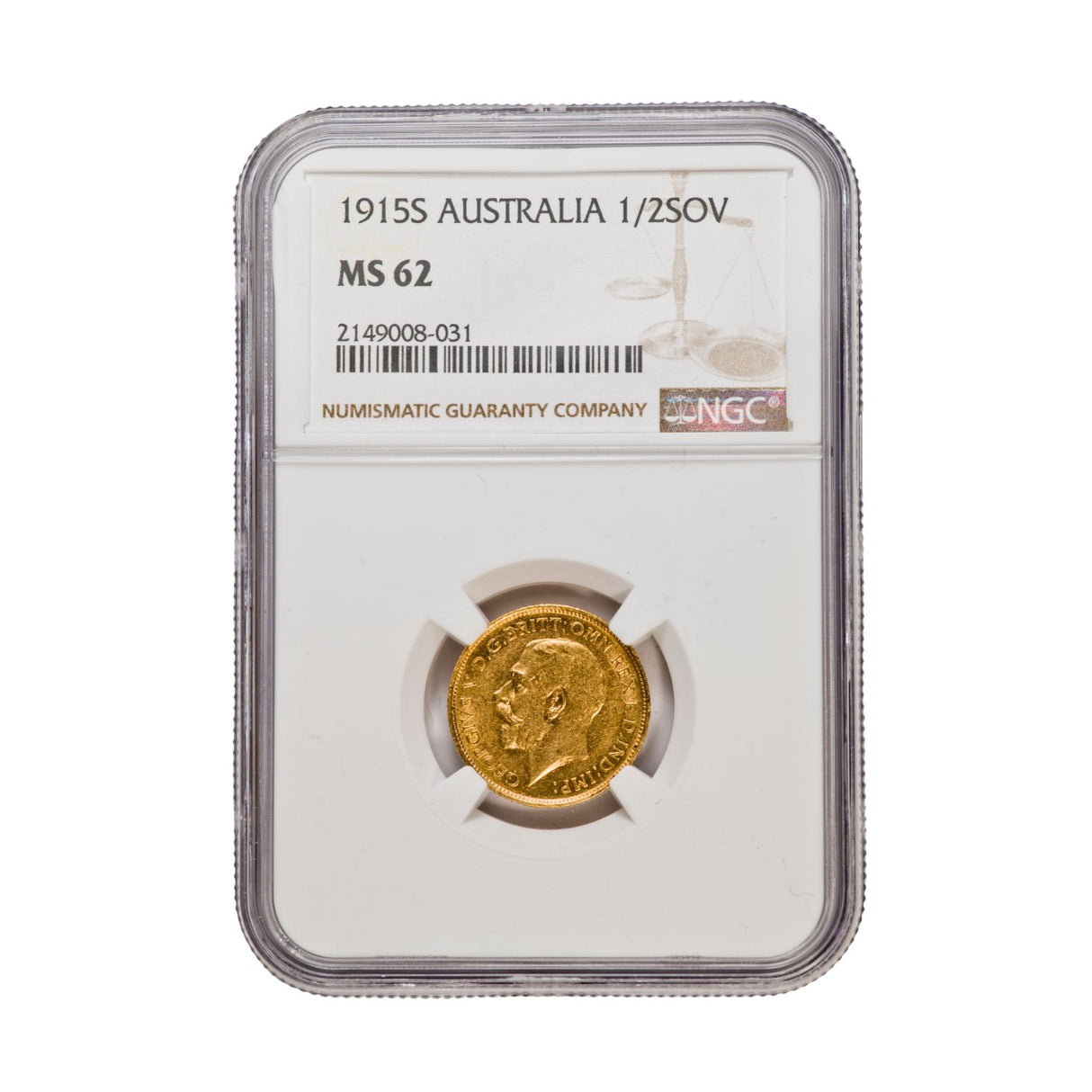 George V 1915S Gold Half Sovereign NGC MS62 (Uncirculated)