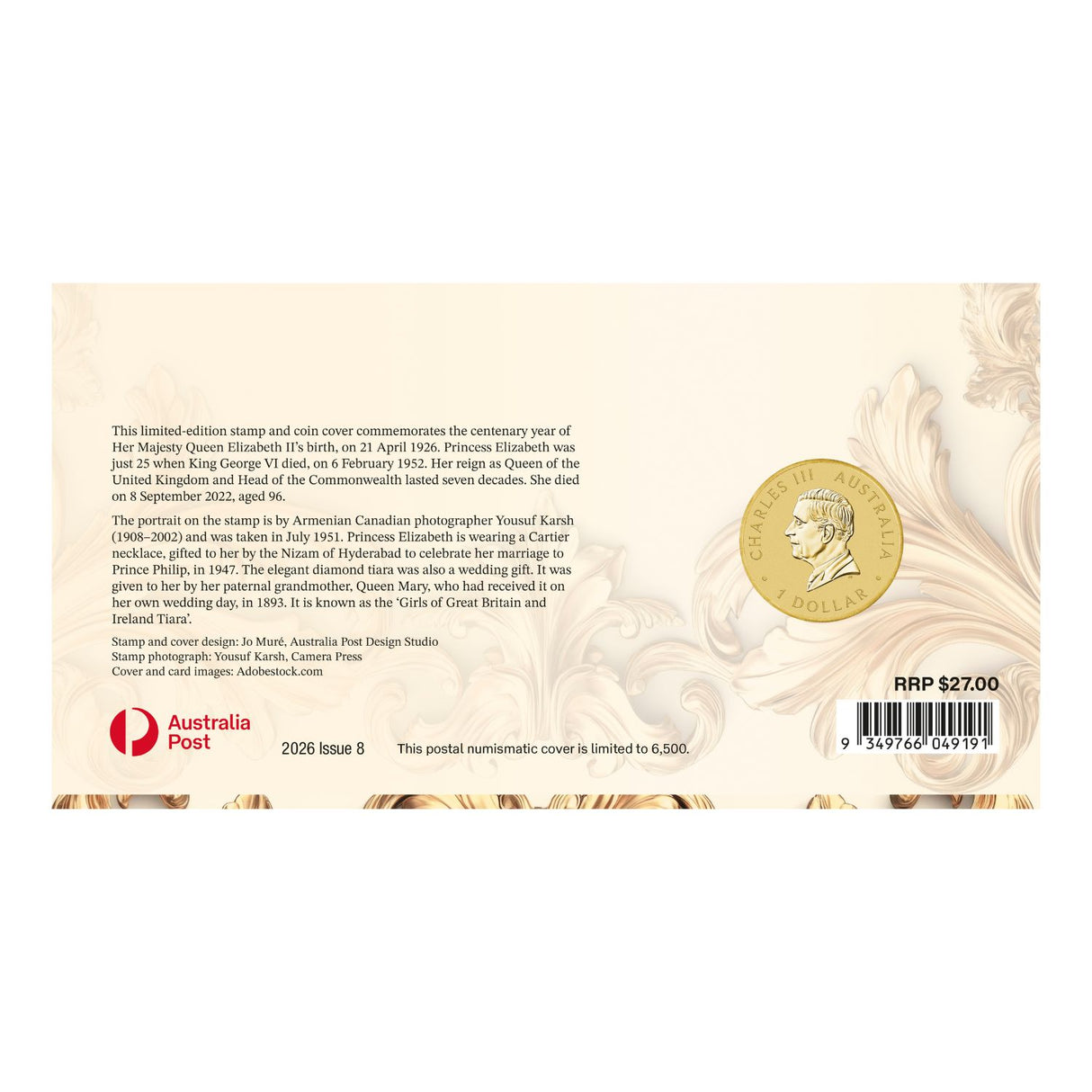 Australia Centenary of the Birth of Queen Elizabeth II 2026 $1 Stamp & Coin Cover