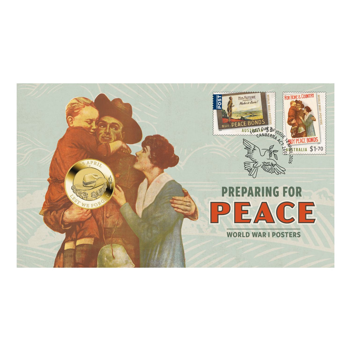 Australia Preparing for Peace 2026 $1 Stamp & Coin Cover