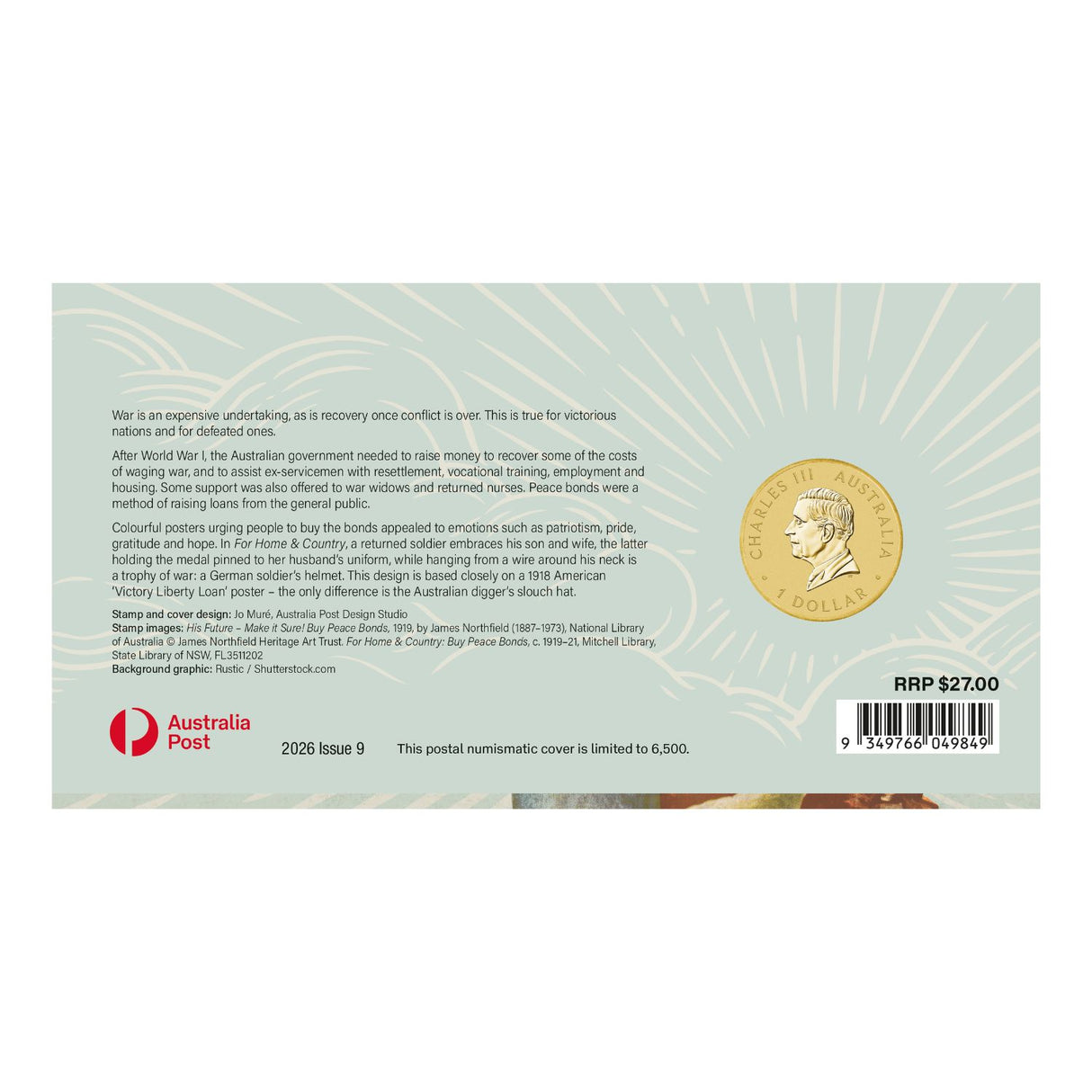Australia Preparing for Peace 2026 $1 Stamp & Coin Cover