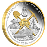 Australia First Gold Rush 175th Anniversary 2026 $1 Gold-plated 1oz Silver Proof Coin