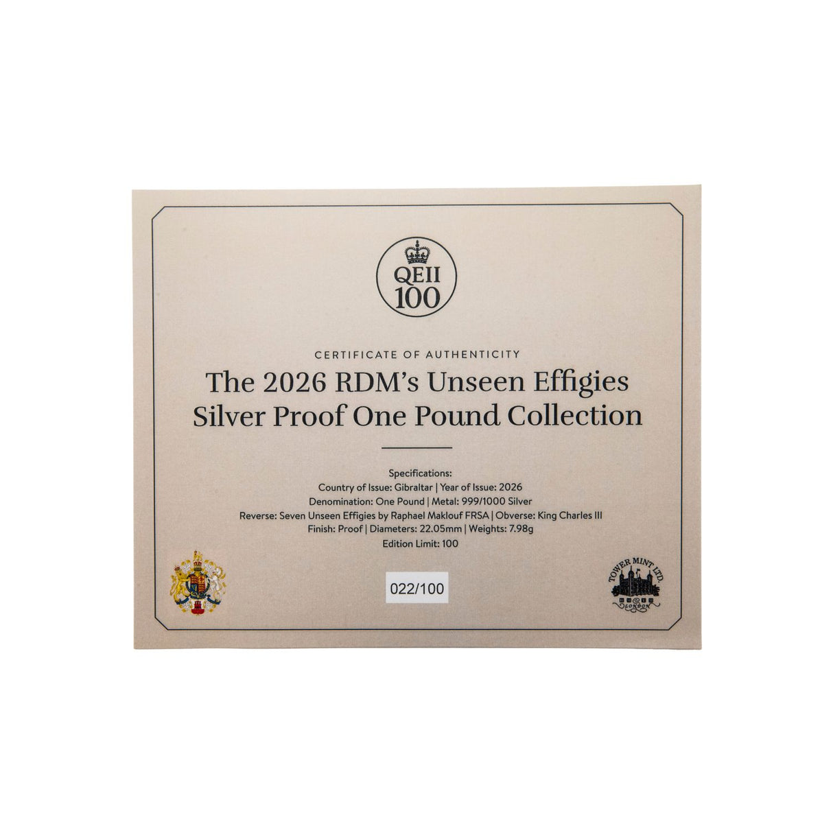 Centenary of the Birth of Elizabeth II 2026 £1 Raphael Maklouf Unseen Effigies 1/4oz Silver Proof 7-Coin Collection
