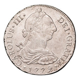 Spanish-American Charles III Lima 1779 Silver 8 Reales Extremely Fine