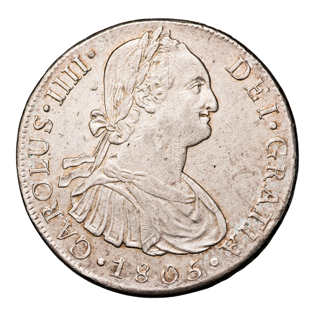 Spanish-American Charles IV Lima 1805 Silver 8 Reales about Uncirculated