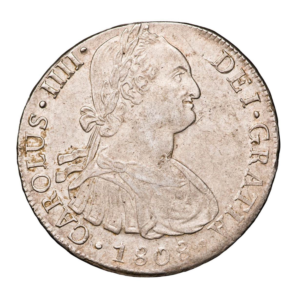 Spanish-American Charles IV Lima 1808 Silver 8 Reales about Uncirculated