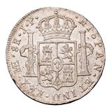 Spanish-American Charles IV Lima 1808 Silver 8 Reales about Uncirculated