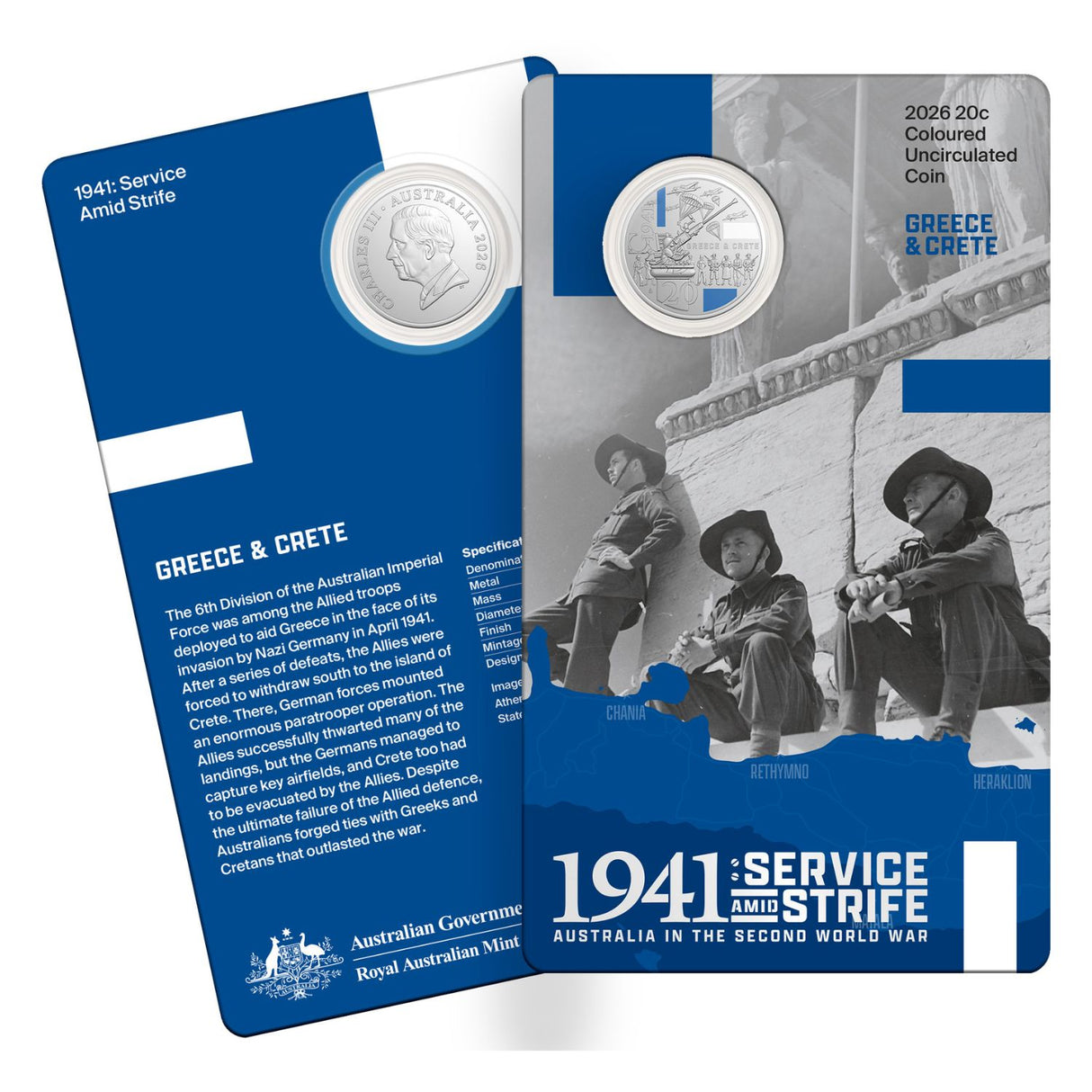 Australia WWII Service Amid Strife 2026 20c Colour Cupro-Nickel Uncirculated 3-Coin Set