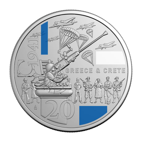 Australia WWII Service Amid Strife 2026 20c Greece & Crete Colour Cupro-Nickel Uncirculated Coin