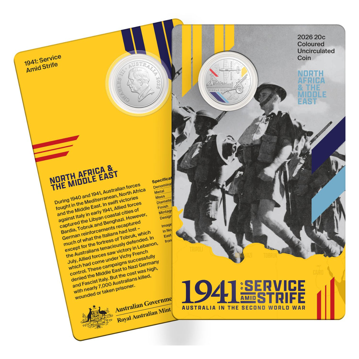 Australia WWII Service Amid Strife 2026 20c Colour Cupro-Nickel Uncirculated 3-Coin Set