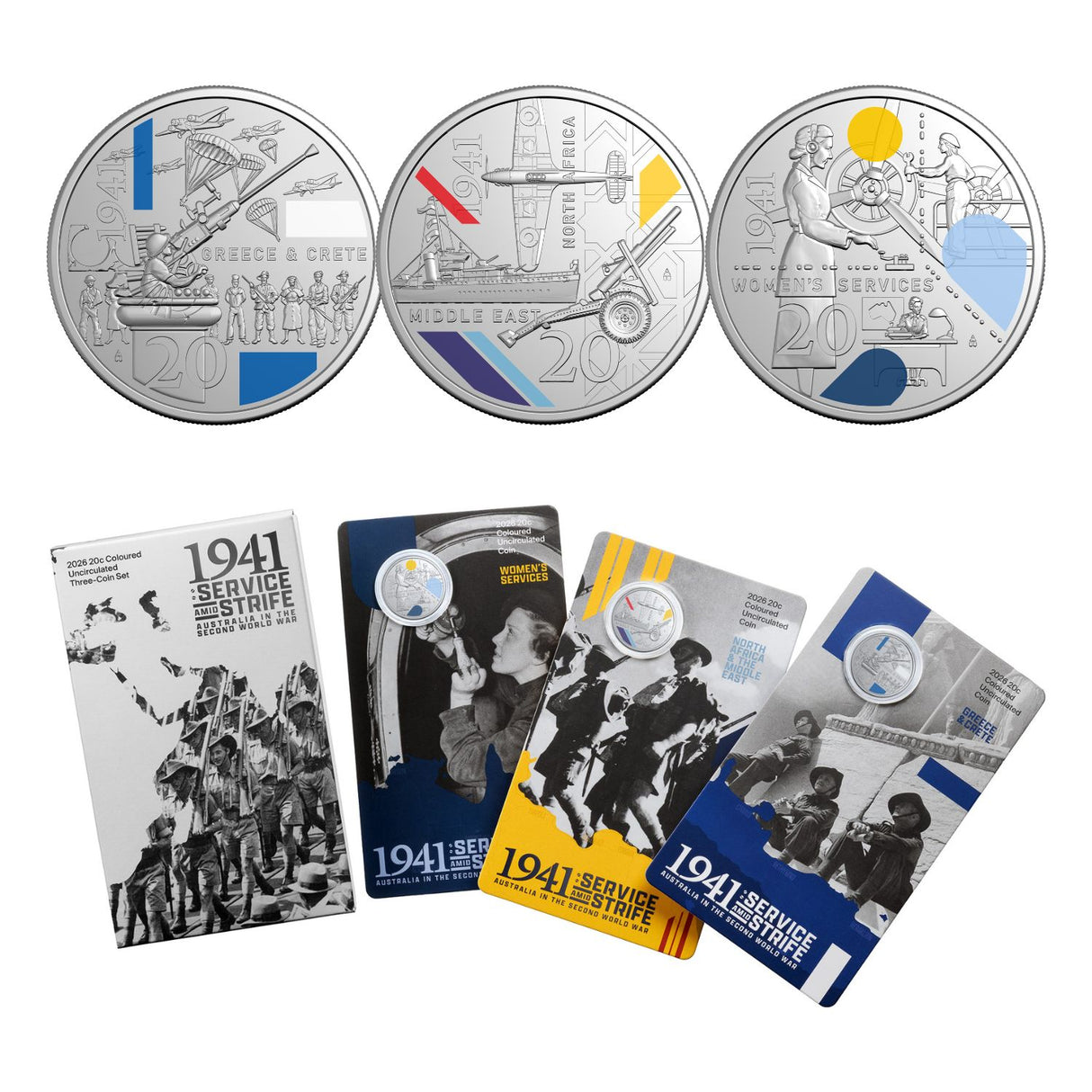 Australia WWII Service Amid Strife 2026 20c Colour Cupro-Nickel Uncirculated 3-Coin Set