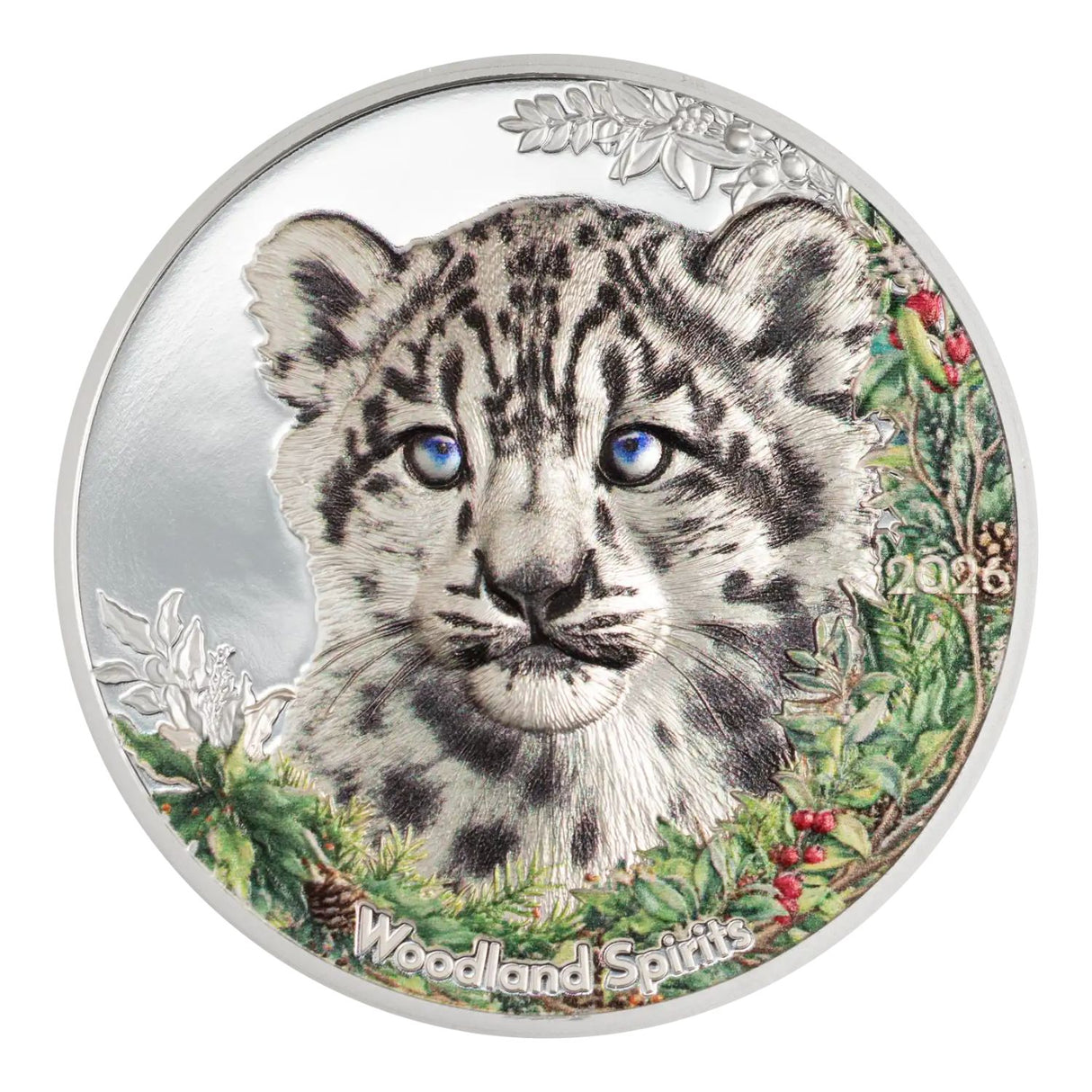 Woodland Spirits Snow Leopard 2026 500T High Relief Colour 1oz Silver Proof Coin