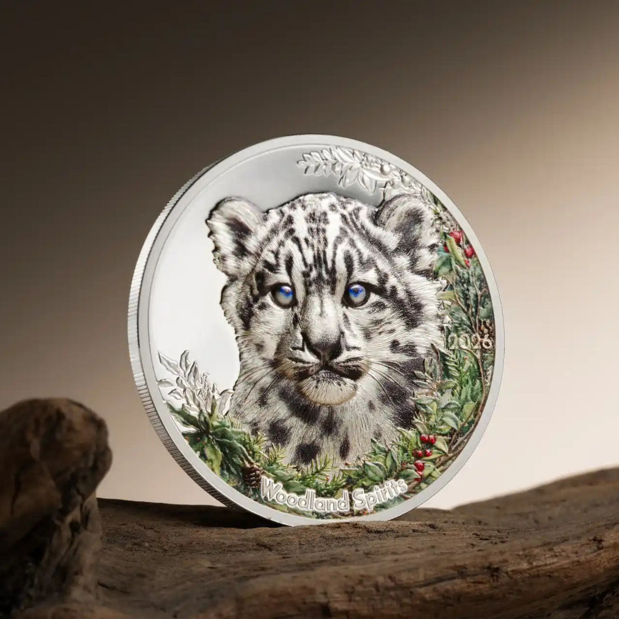 Woodland Spirits Snow Leopard 2026 500T High Relief Colour 1oz Silver Proof Coin