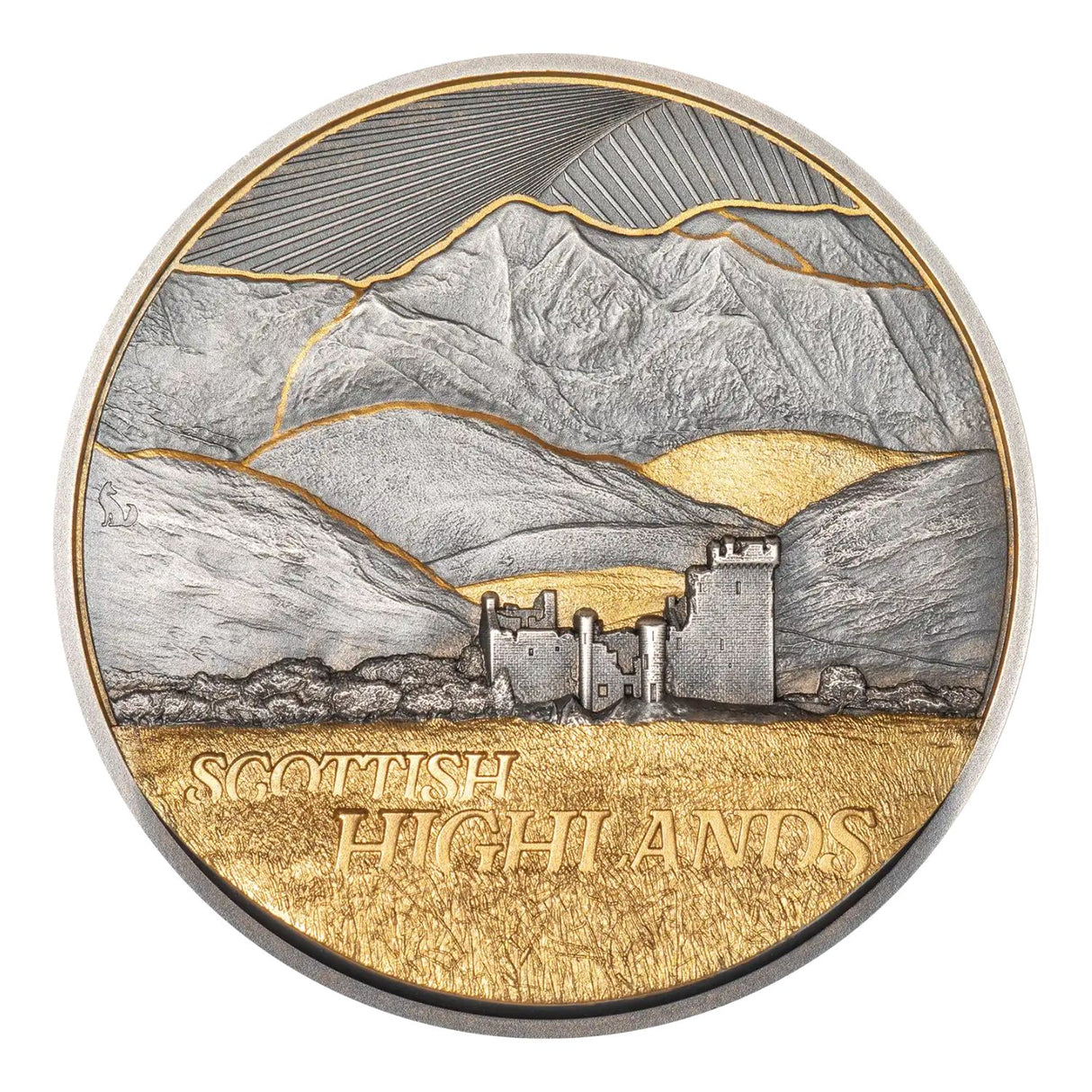Golden Landscapes Scottish Highlands 2026 $10 Ultra High Relief Gold-plated 2oz Silver Antique Coin