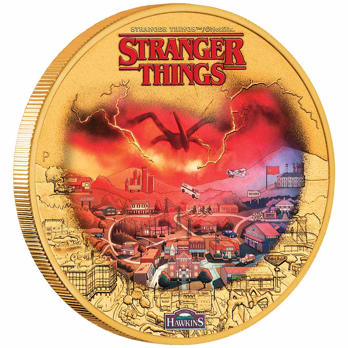 Stranger Things - Hawkins 2026 $1 Colour Gold-plated Uncirculated Coin