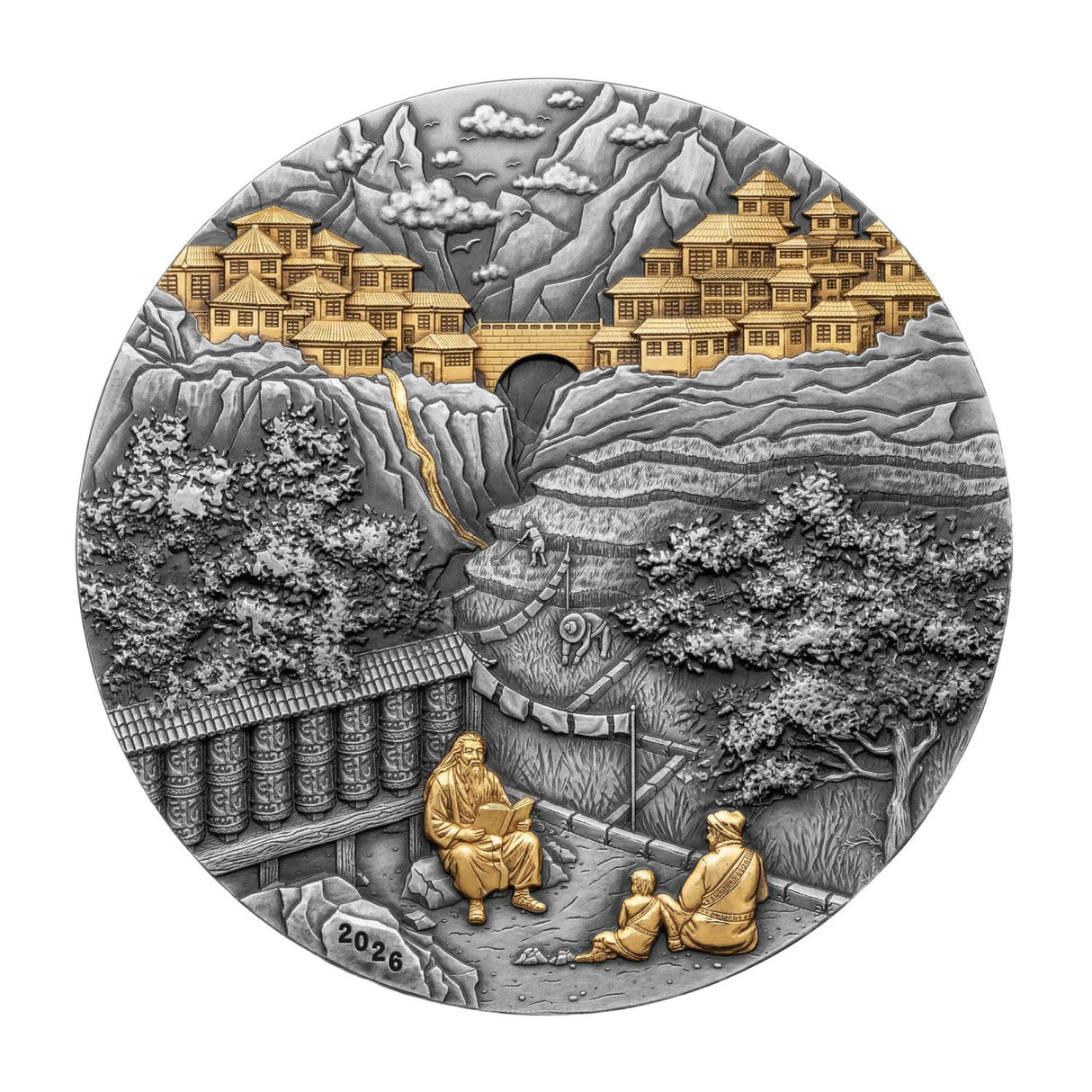 Shangri-La 2026 $10 Sliding Door Gold-plated 5oz Silver Antique Coin