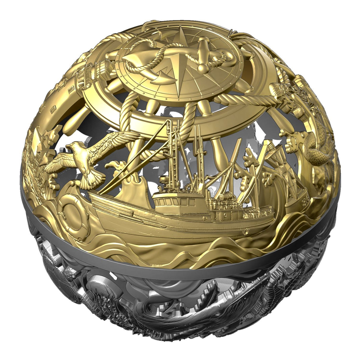 Sea & Surface 2026 $5 Filigree Gold-plated 2oz Silver Antique Spherical Coin