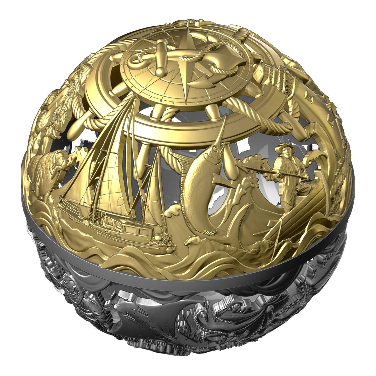 Sea & Surface 2026 $5 Filigree Gold-plated 2oz Silver Antique Spherical Coin