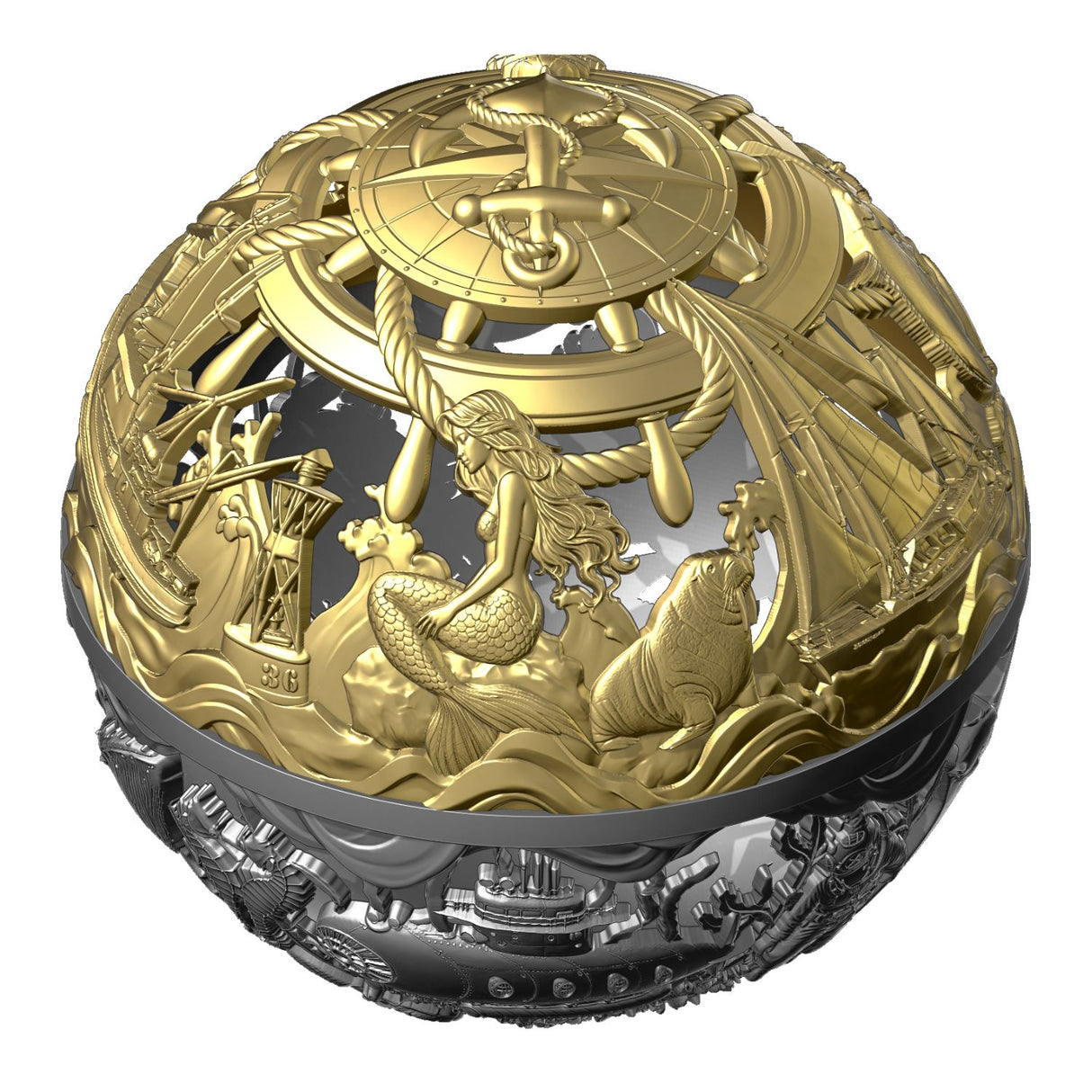 Sea & Surface 2026 $5 Filigree Gold-plated 2oz Silver Antique Spherical Coin