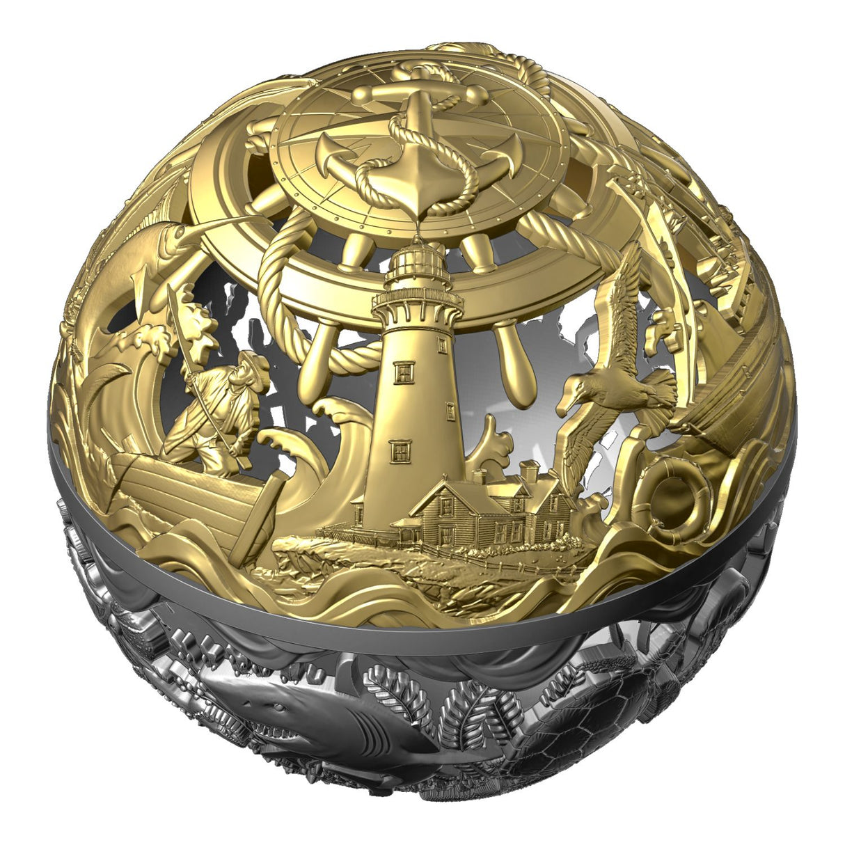 Sea & Surface 2026 $5 Filigree Gold-plated 2oz Silver Antique Spherical Coin
