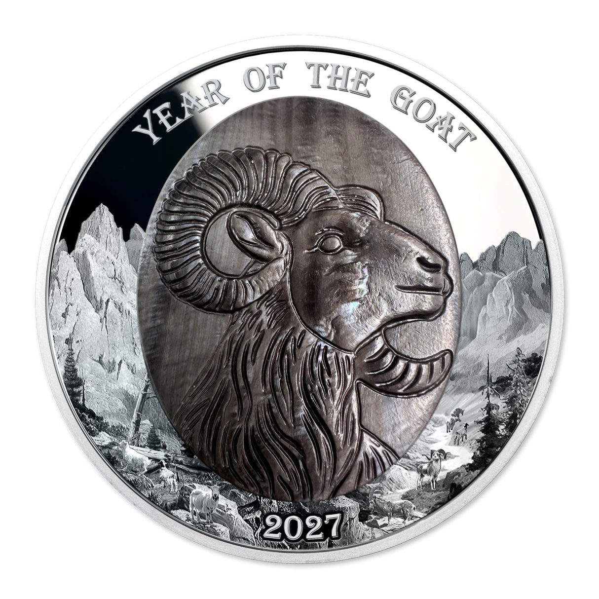 Lunar Year of the Goat 2027 $25 Mother of Pearl 5oz Silver Proof Coin