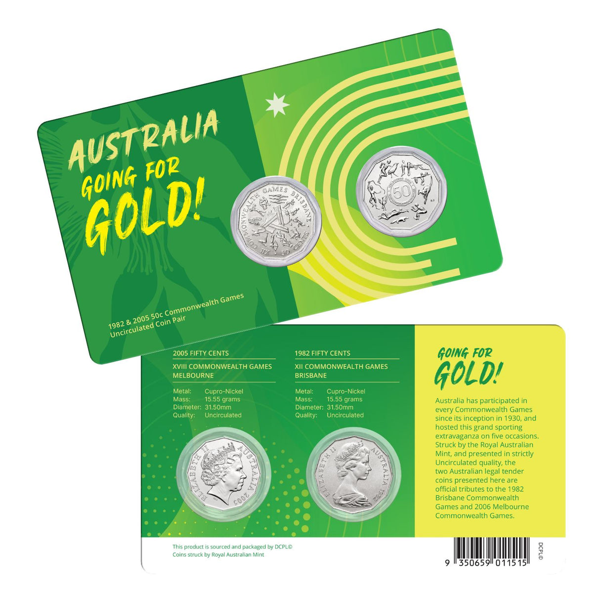 Australia 1982 & 2005 50c Commonwealth Games Cupro-Nickel Uncirculated Coin Pair