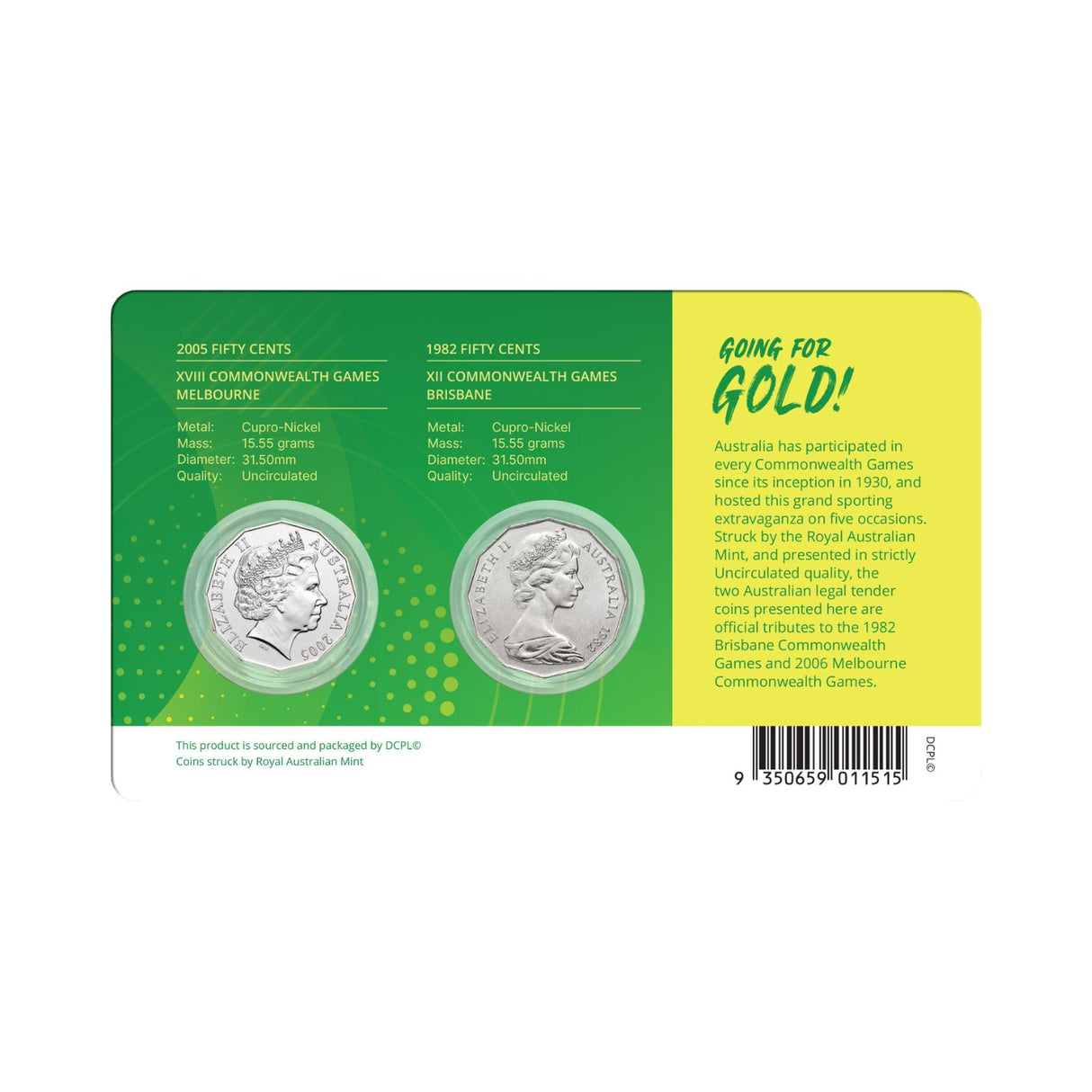 Australia 1982 & 2005 50c Commonwealth Games Cupro-Nickel Uncirculated Coin Pair