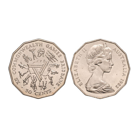 Australia 1982 & 2005 50c Commonwealth Games Cupro-Nickel Uncirculated Coin Pair