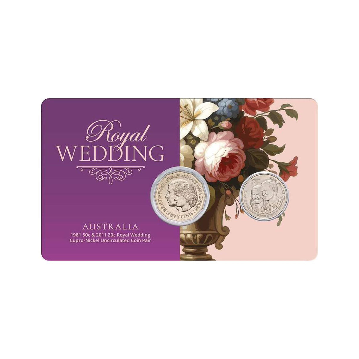 Australia 1981 50c & 2011 20c Royal Wedding Cupro-Nickel Uncirculated Coin Pair
