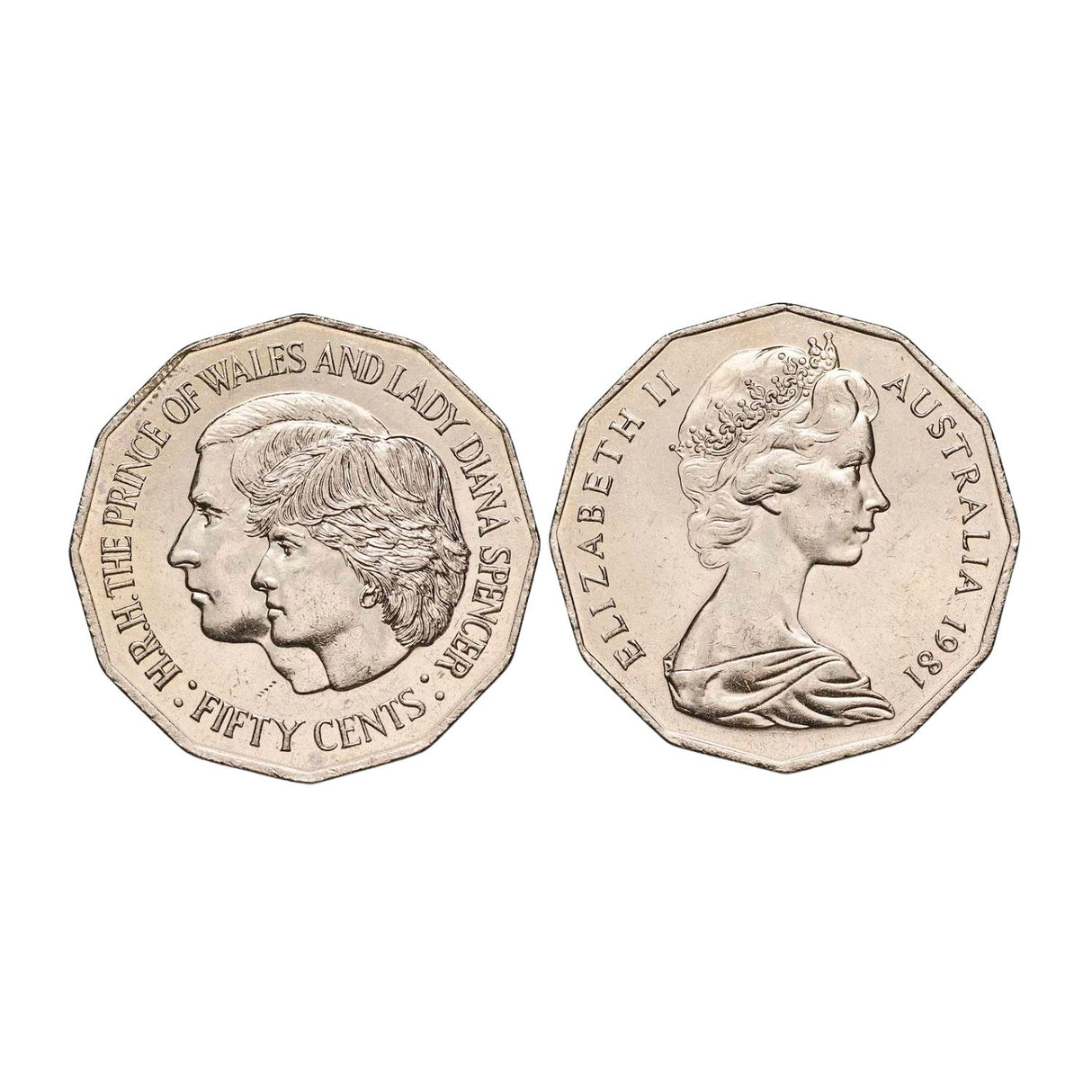 Australia 1981 50c & 2011 20c Royal Wedding Cupro-Nickel Uncirculated Coin Pair