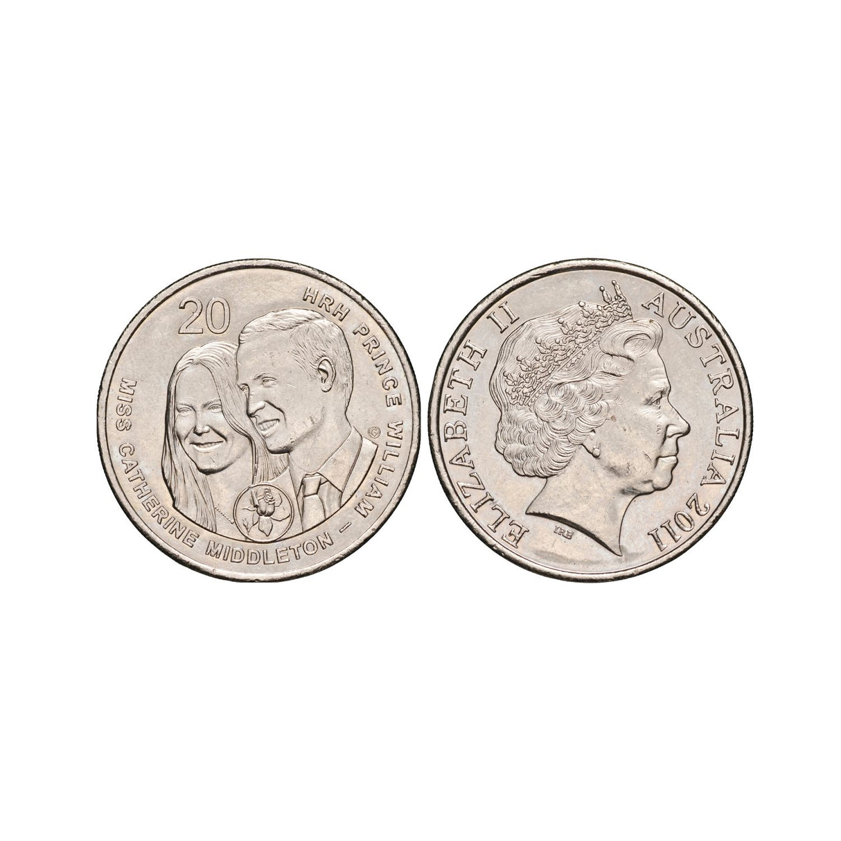 Australia 1981 50c & 2011 20c Royal Wedding Cupro-Nickel Uncirculated Coin Pair