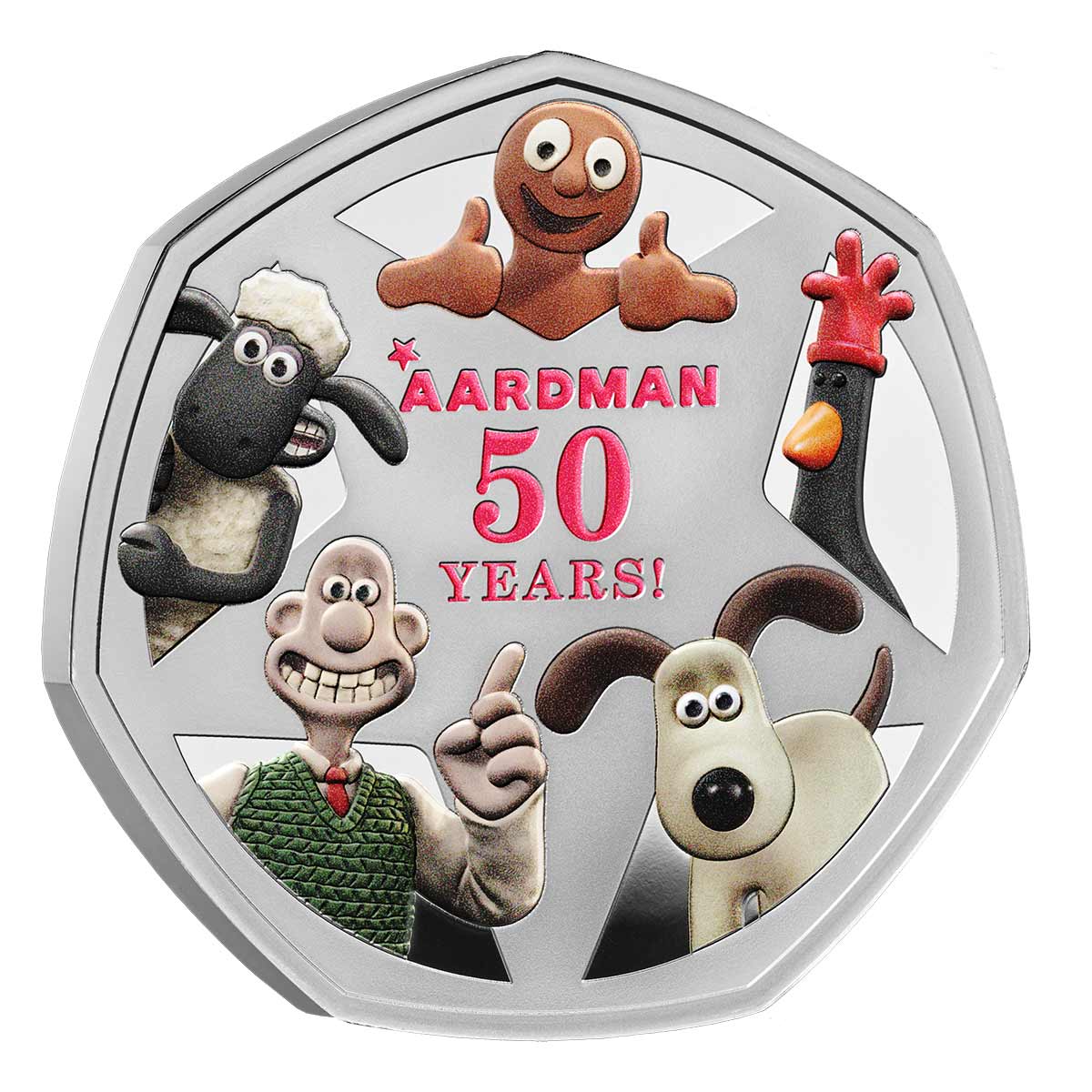 Great Britain 50 Years of Aardman 2026 50p Silver Proof Colour Coin