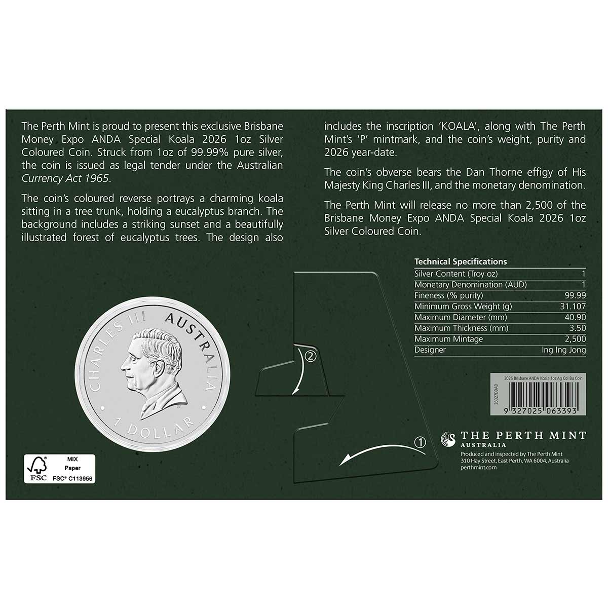 Australia ANDA Brisbane Money Expo 2026 Koala $1 Colour 1oz Silver Uncirculated Coin