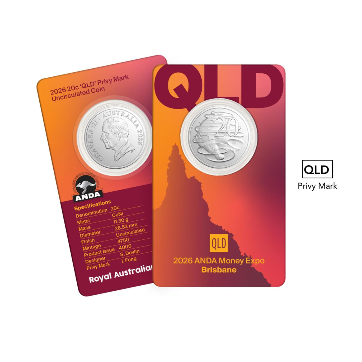 Australia ANDA Brisbane Money Expo 2026 20c QLD Privymark Uncirculated Coin