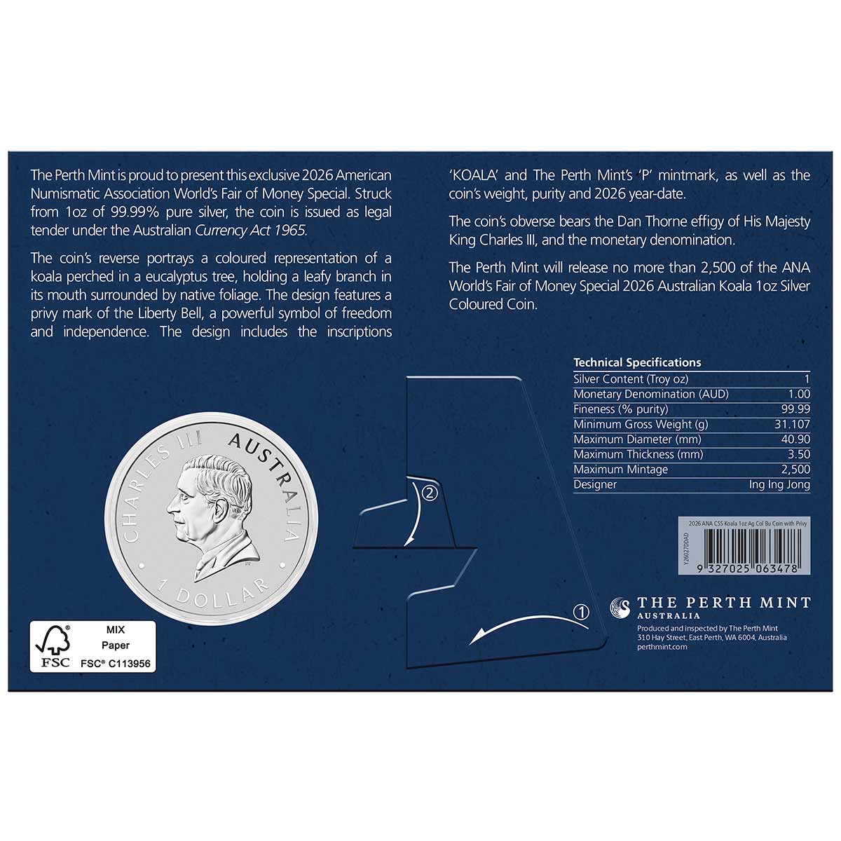 ANA Coin Show Australia 2026 $1 Koala Colour Liberty Bell Privymark 1oz Silver Uncirculated Coin