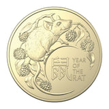 Australia Lunar Year of the Rat 2020 $1 Aluminium-Bronze Uncirculated 2-Coin Set