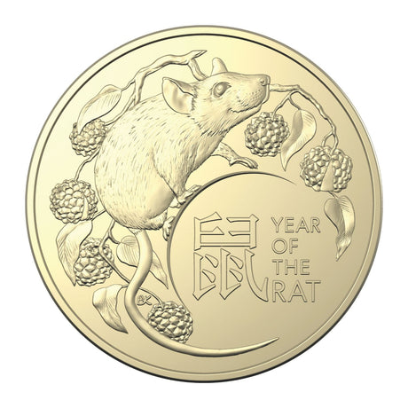 Australia Lunar Year of the Rat 2020 $1 Aluminium-Bronze Uncirculated 2-Coin Set