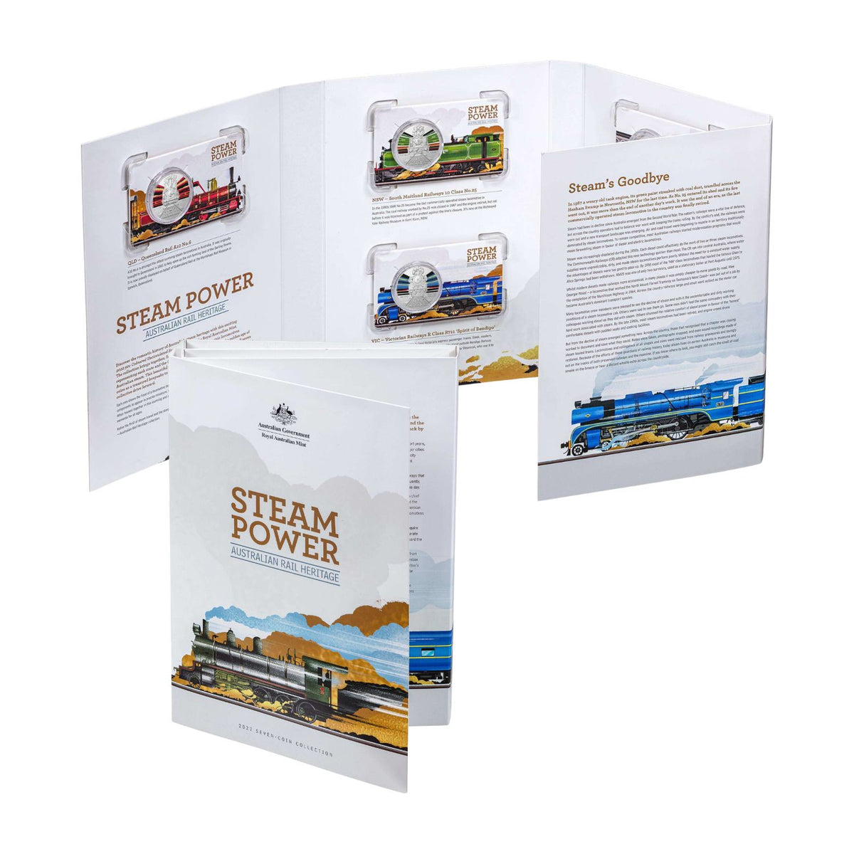 2022 50c Australian Train Heritage Steam Power Set of Uncirculated Coins in RAM Folder